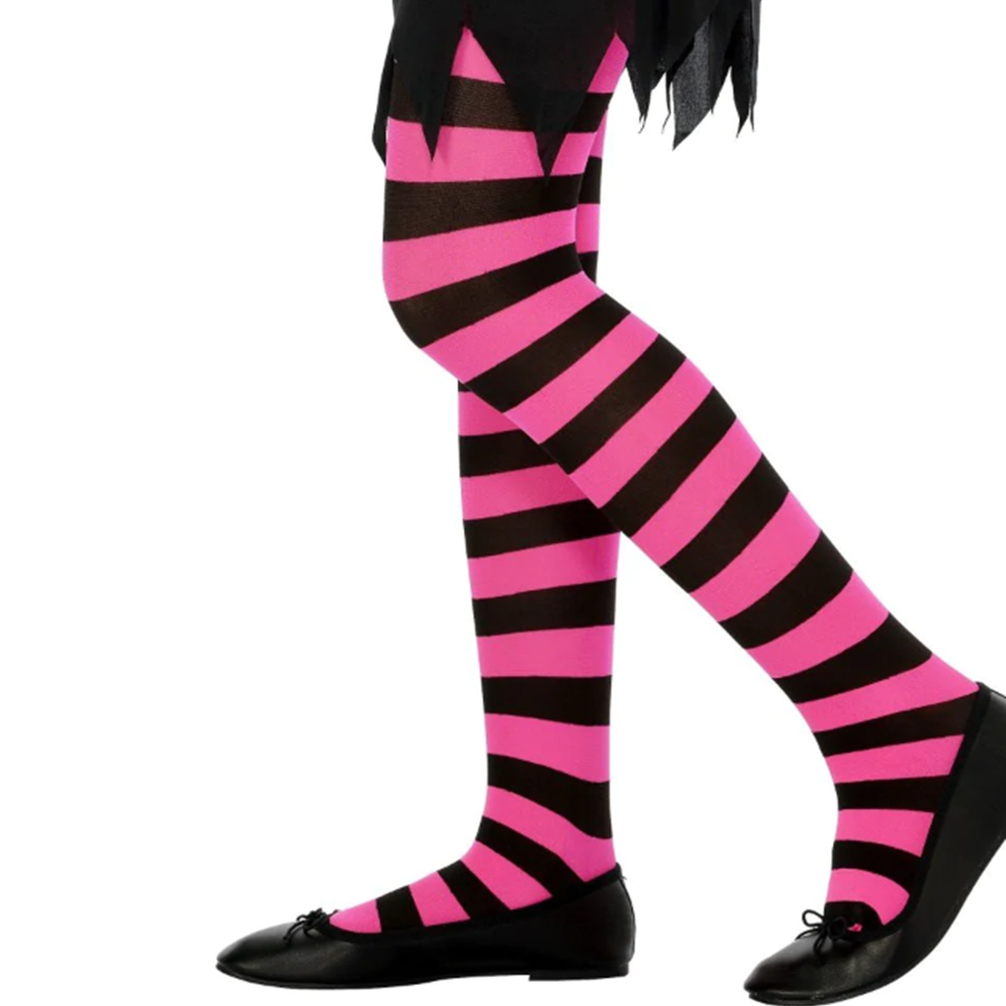 Girls Tights Black and Fuchsia Striped Age 6 12