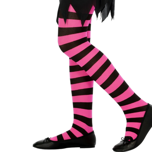 Girls Tights Black and Fuchsia Striped Age 6 12
