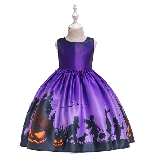 Girls Witch Halloween Pumpkin Dress Costume