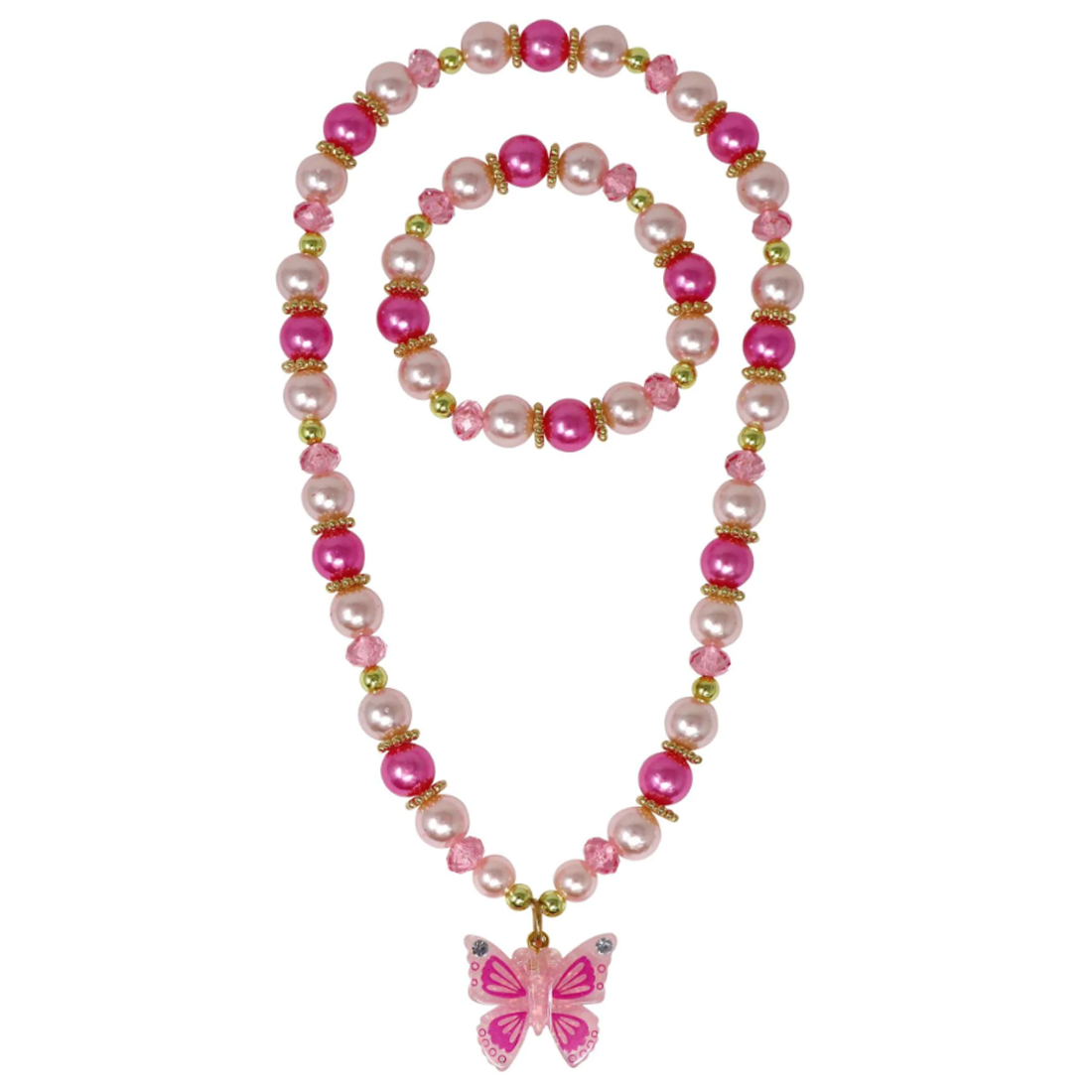 Pink Butterfly Necklace & Bracelet Set