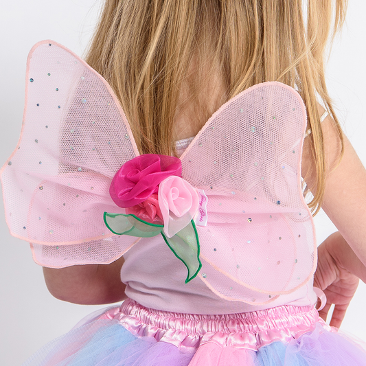 small pink fairy wings with a floral centre perfect for toddlers through to 4 years