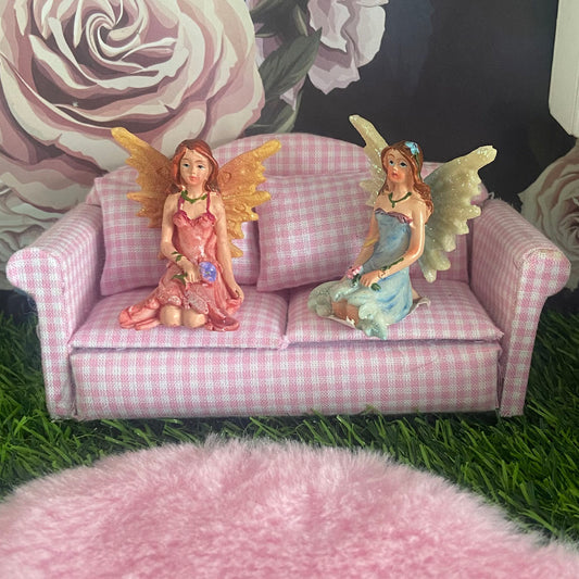 1:12 Scale Miniature Pink and White Gingham Sofa