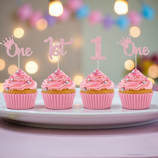 12pcs Sparkling Glitter 1st Birthday Cupcake Toppers