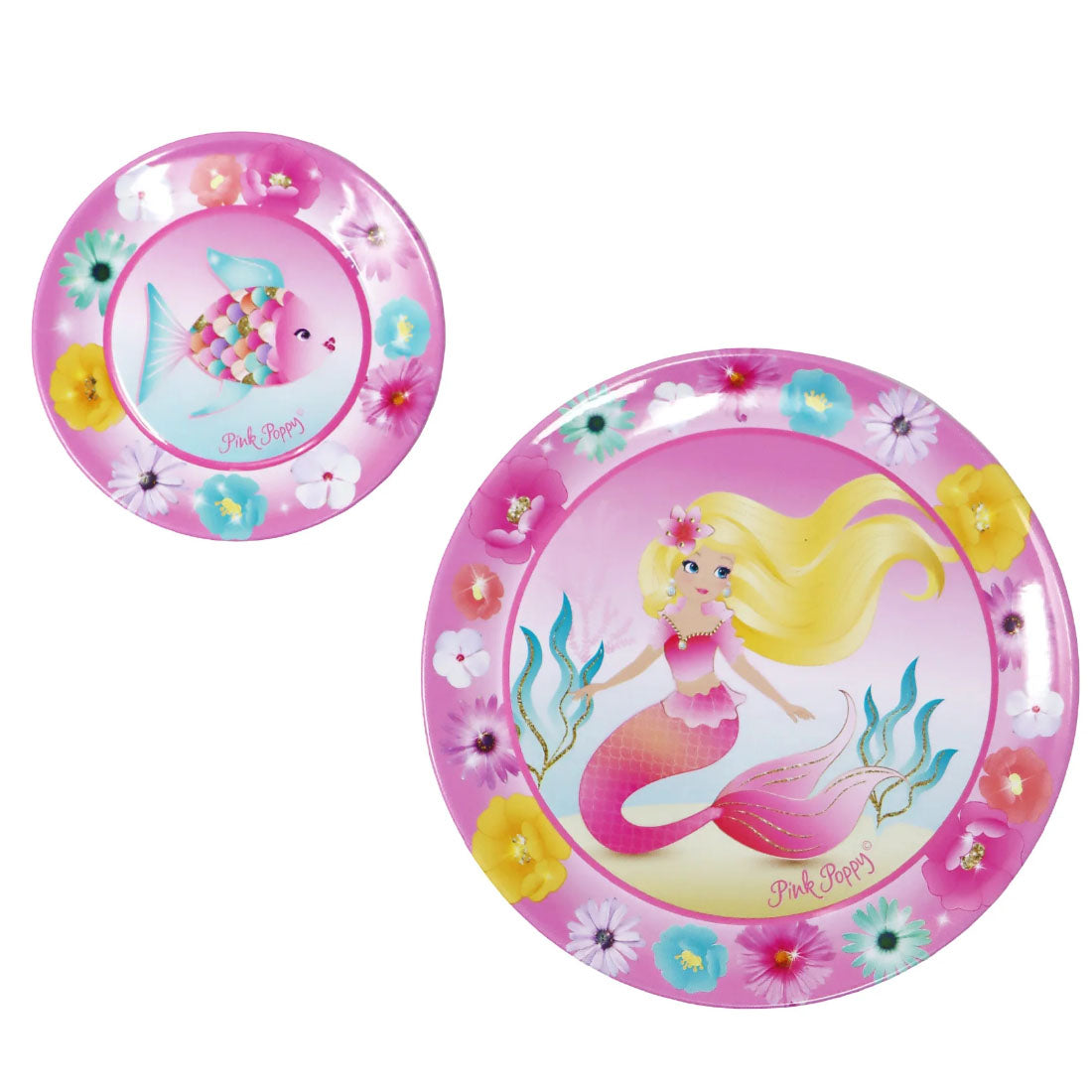 15 Piece Mermaid Tin Tea Set in Pink Basket