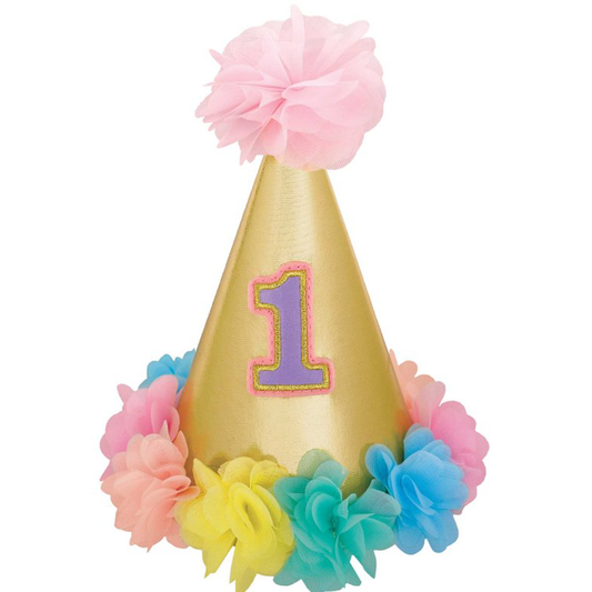 1st Birthday Girl Deluxe Glittered Cone Hat