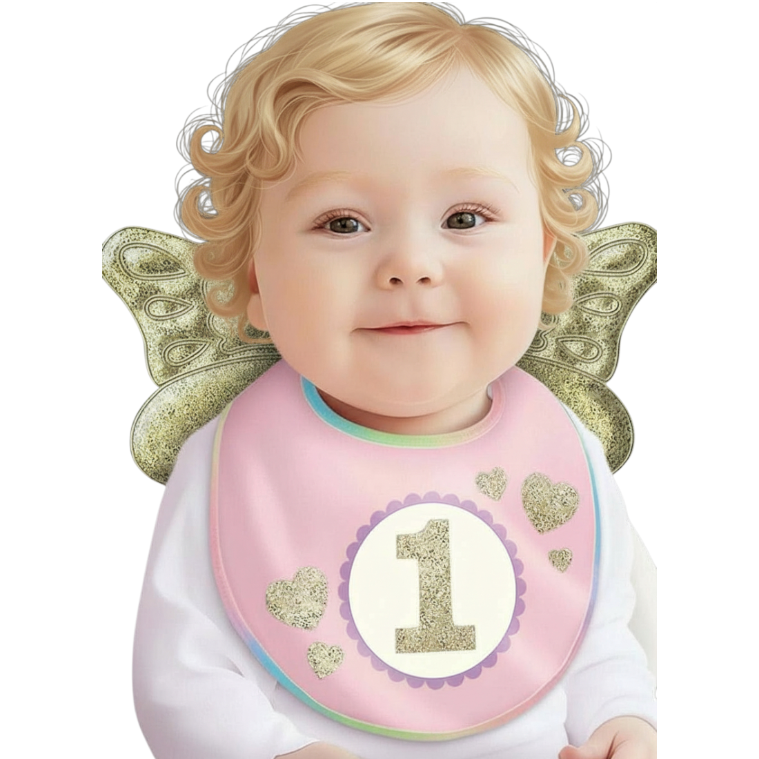1st Birthday Girl Pink Bib with Wings