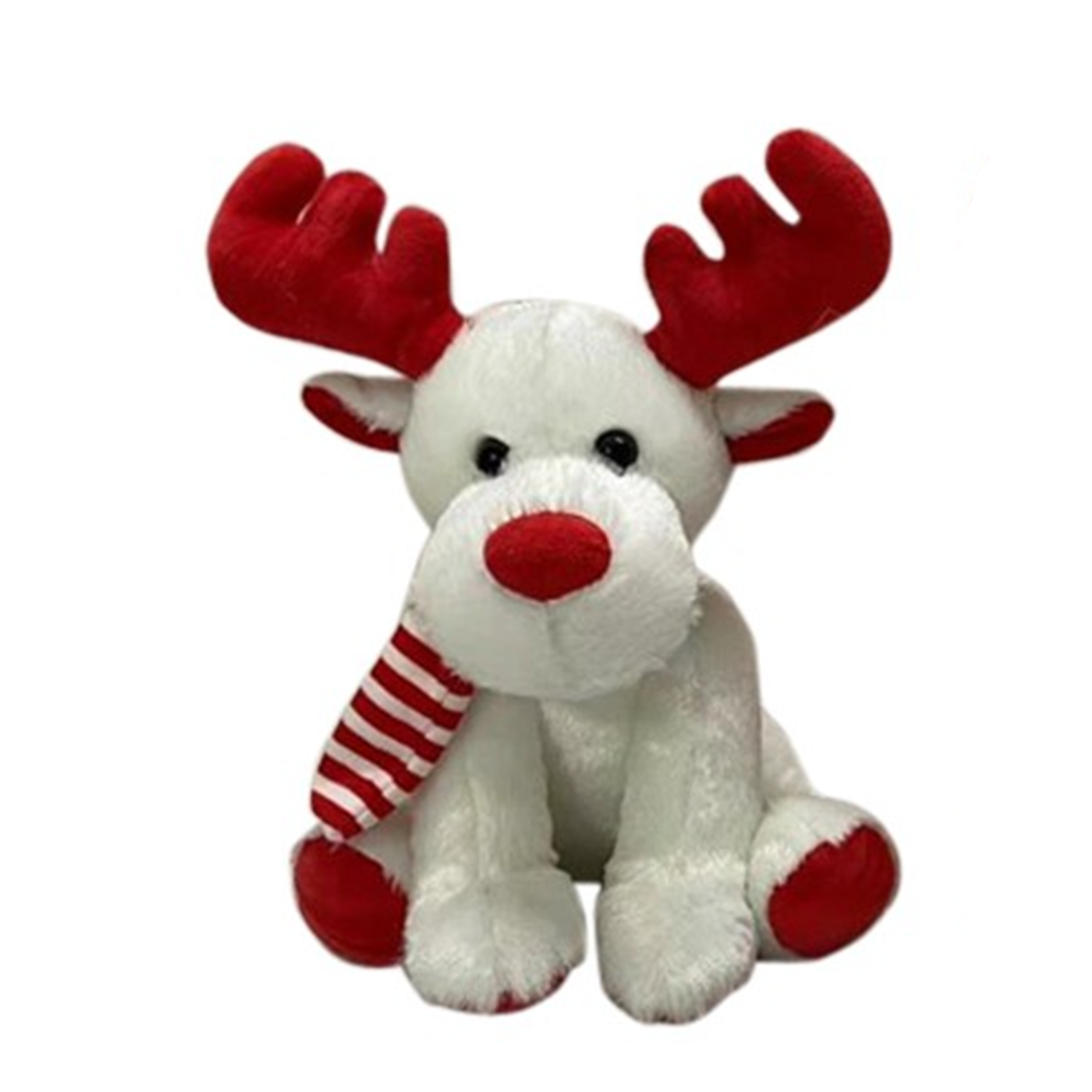 23cm Sitting Plush Reindeer with Red Antlers