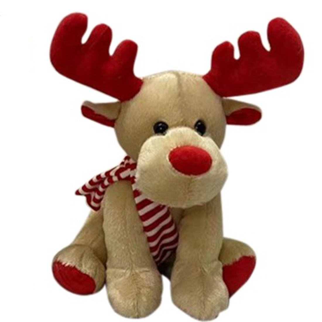 23cm Sitting Plush Reindeer with Red Antlers