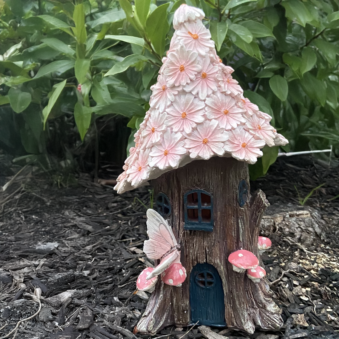 32cm Solar Powered Pink Flower Fairy House