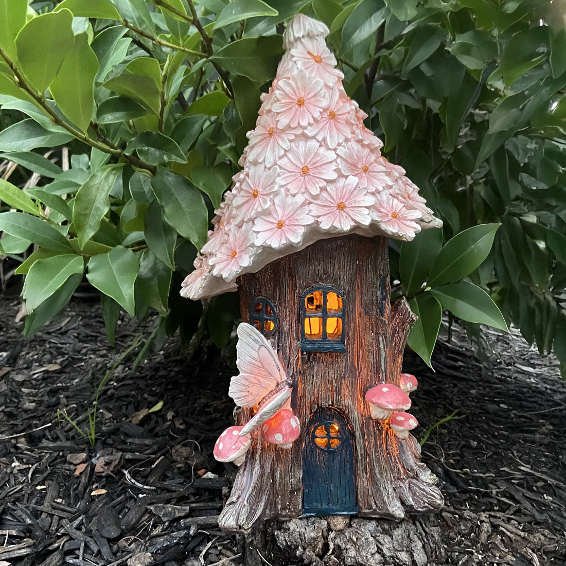 32cm Solar Powered Pink Flower Fairy House