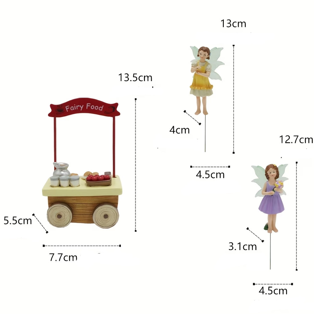 3pcs Flower Fairy Food Cart