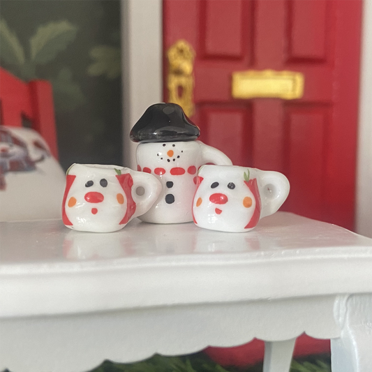 3pcs Miniature Christmas Snowman Tea Set