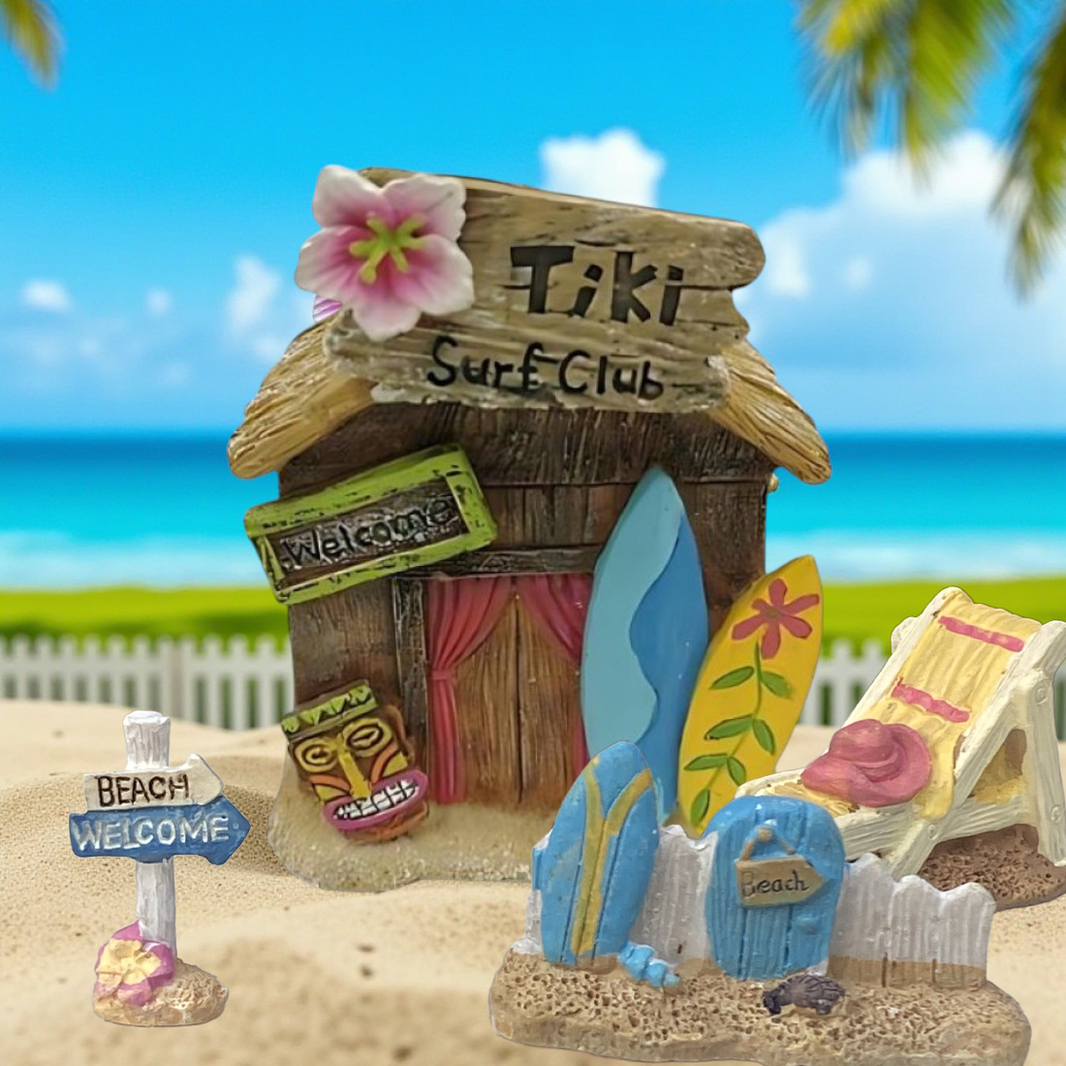 Miniature Garden Set with Fairy Decor and Beach Scene
