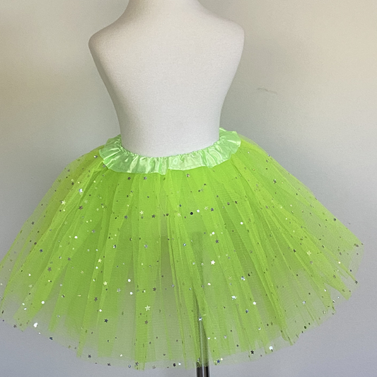 40cm Lime Green Tutu with Silver Sparkle Stars