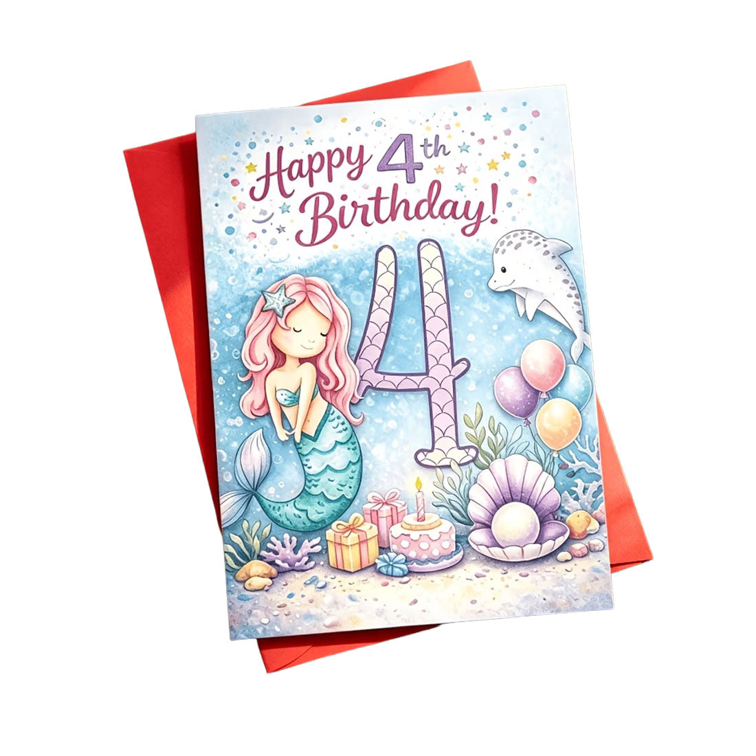 4th Mermaid Birthday Greeting Card