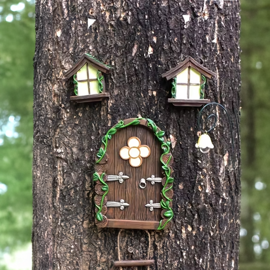 5 Piece Fairy Door With Windows and Ladder Set