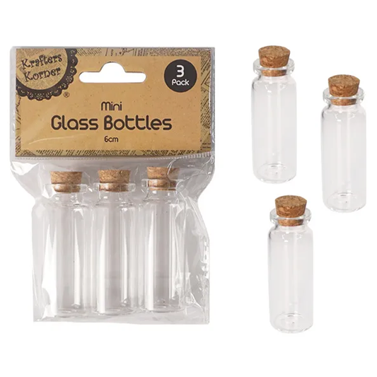 6cm Glass Bottle With Cork Top 3 Pack