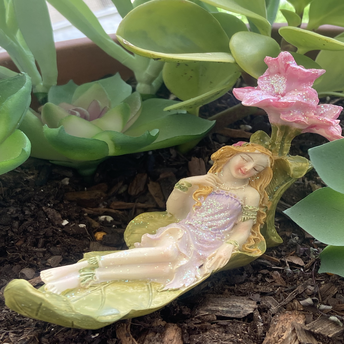 6cm Relaxing Fairy on Flower Bed Figurine