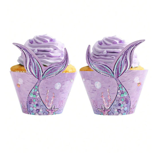 6pcs Mermaid Pattern Cupcake Wrapper