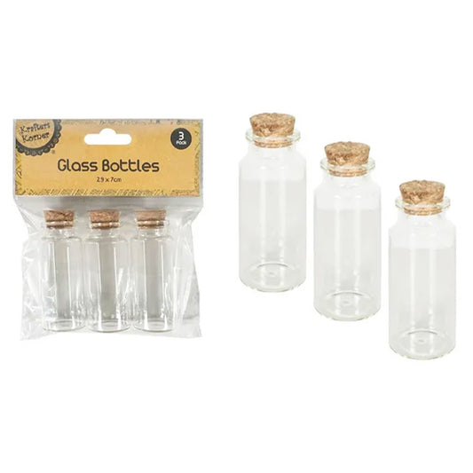 7cm Glass Bottle With Cork Top 3 Pk