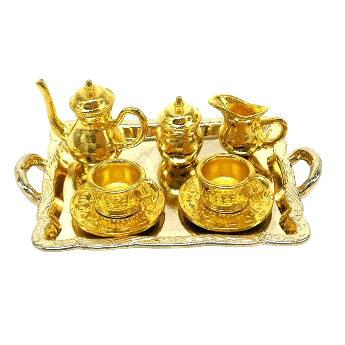 8-Piece 1:12 Scale Miniature Dollhouse Gold Tea Set