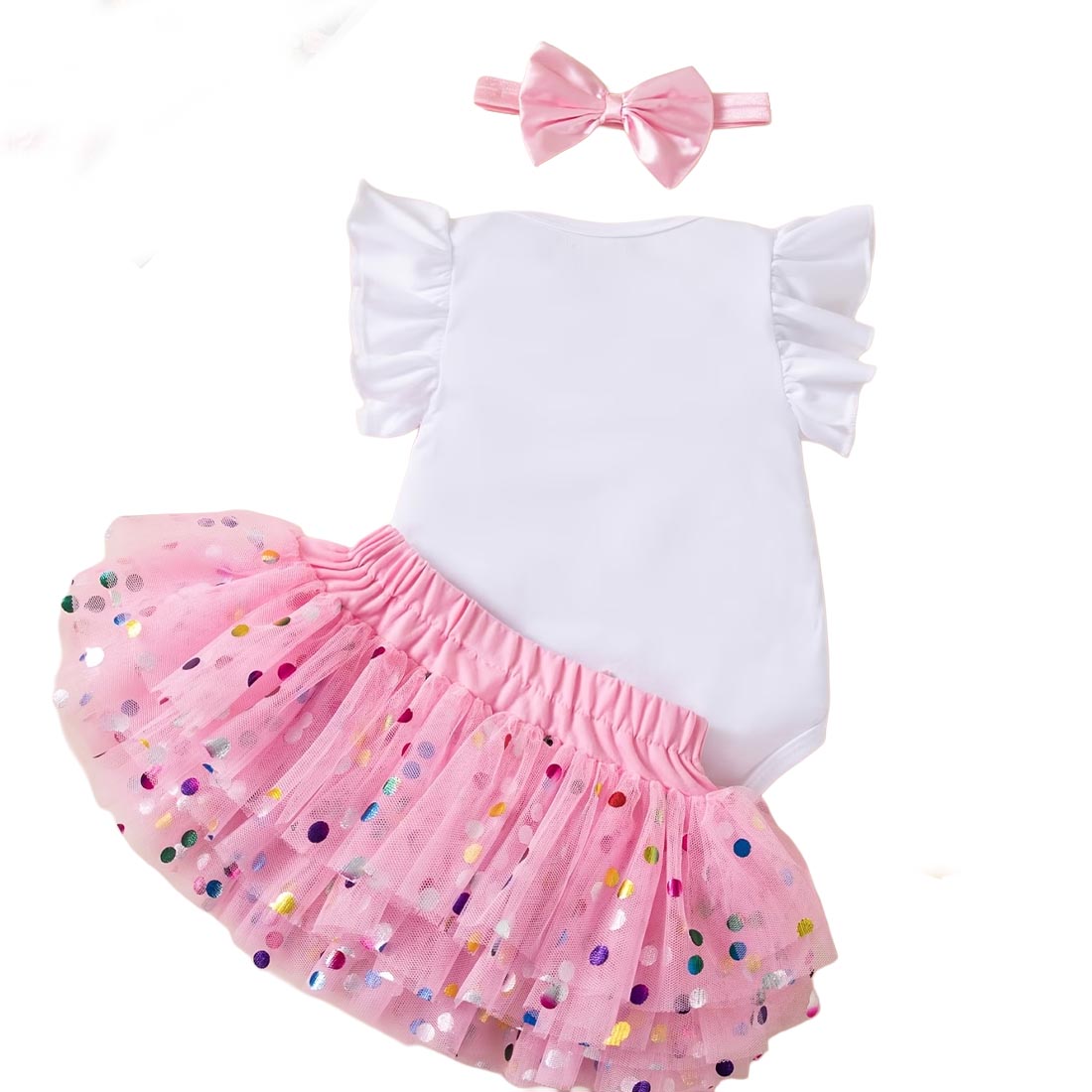 Baby Girl 1st Birthday Outfit Set 3pcs Ruffle Sleeve
