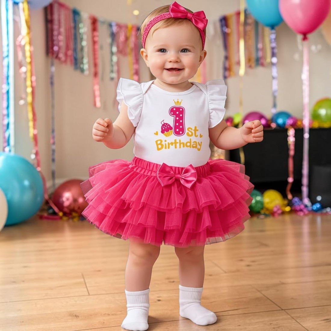 Baby One Year Old Hot Pink Fairy Tutu Birthday Outfit