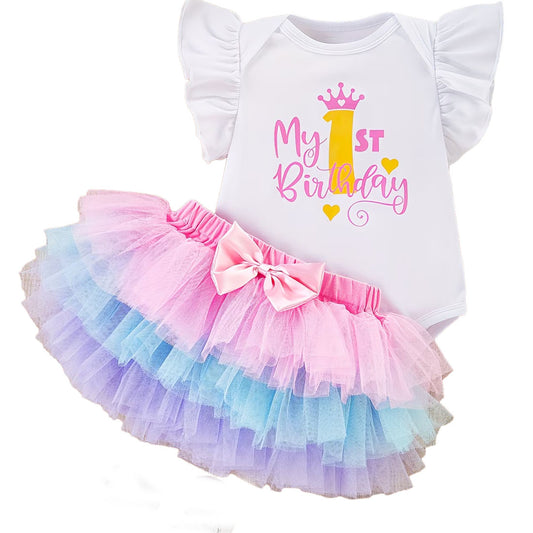Baby One Year Old Rainbow Fairy Tutu Birthday Outfit
