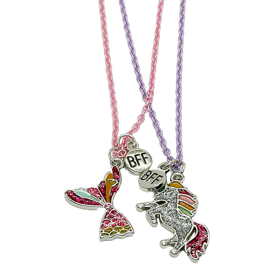 BFF Unicorn and Mermaid Tail Necklace Gift Set