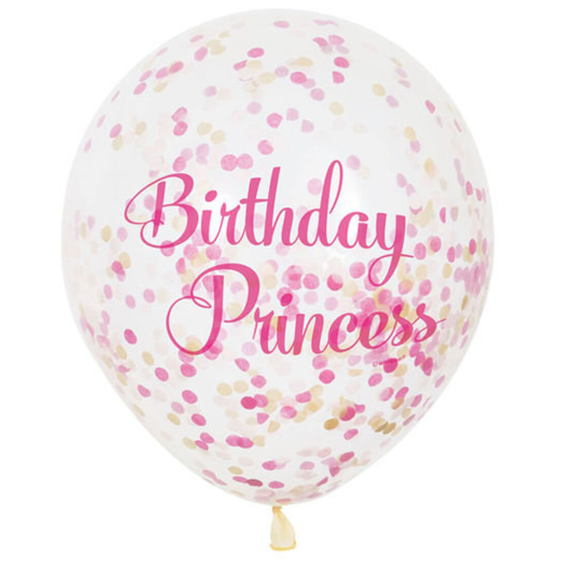 Birthday Princess Clear Balloons Prefilled with Pink and Gold Confetti Pack of 6