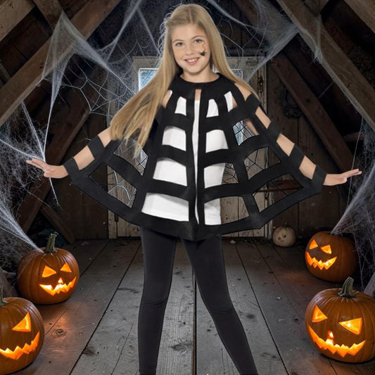 child in a spiders web cape costume
