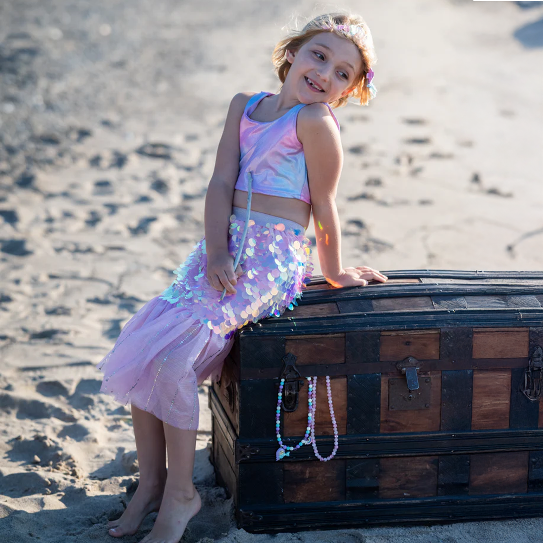 Bling Bling Mermaid Skirt & Hairclip Set Pink Size 4-6