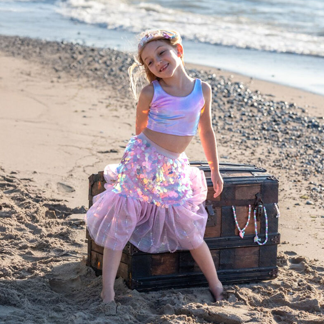 Bling Bling Mermaid Skirt & Hairclip Set Pink Size 4-6