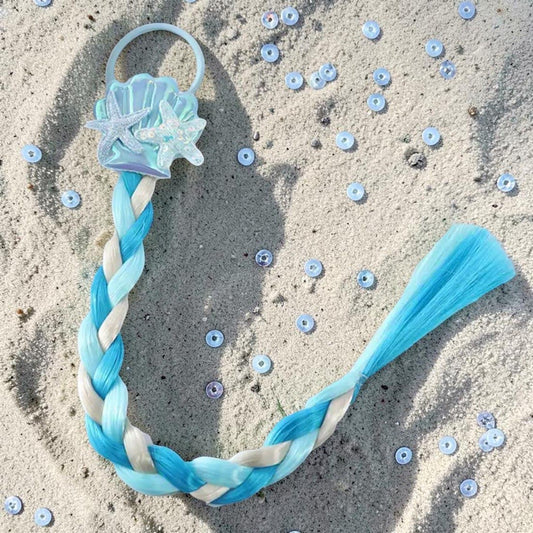 Blue and White Mermaid Hair Extension Pony Tail