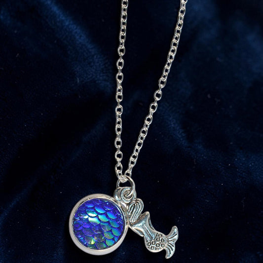 Blue Shimmer Mermaid Pendant Necklace