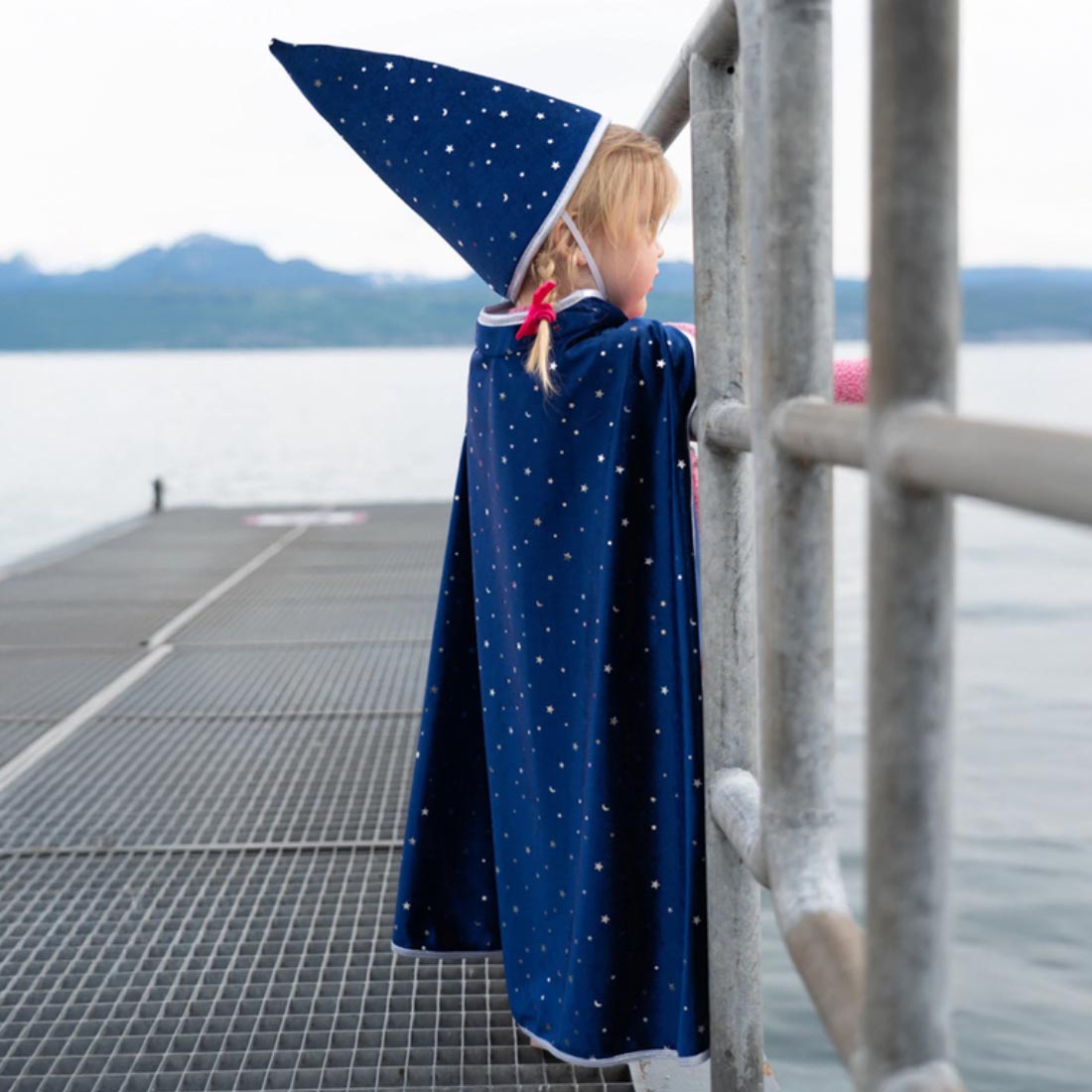 Blue & Silver Sparkle Wizard Cape & Hat - Size 4-6