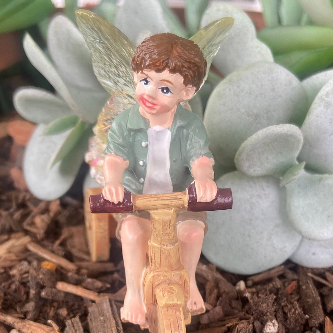 Boy Fairy on a Bicycle with Dog Figurine