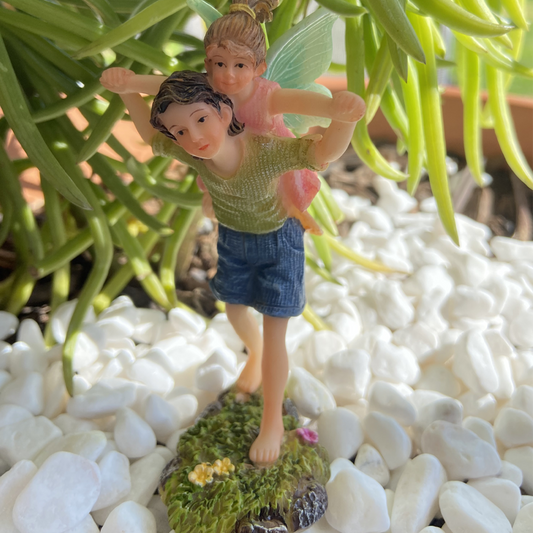 Brother and Sister Playing Fairy Figurine