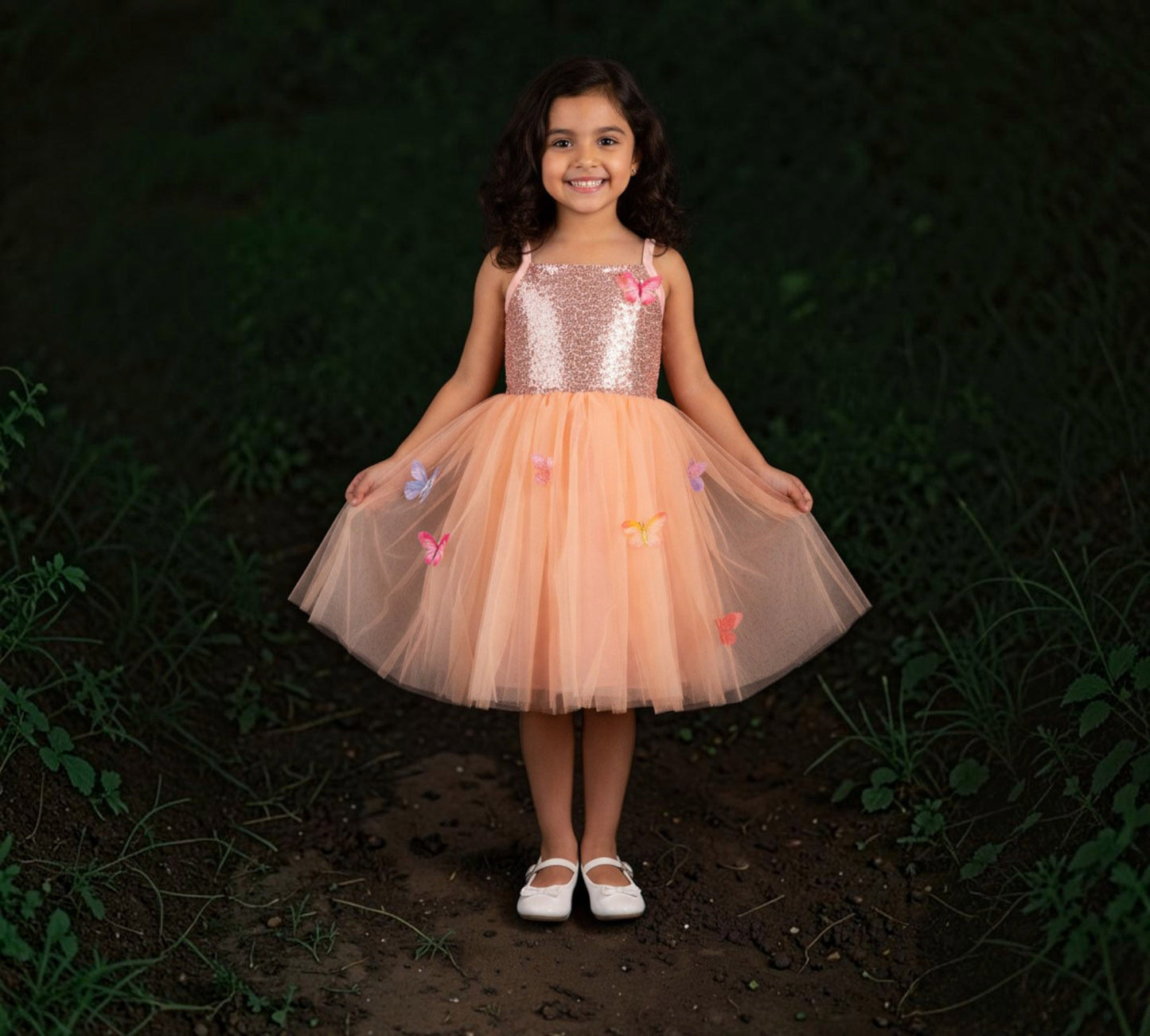 Butterfly Bliss Dress in Peach – Size 3–4 Years