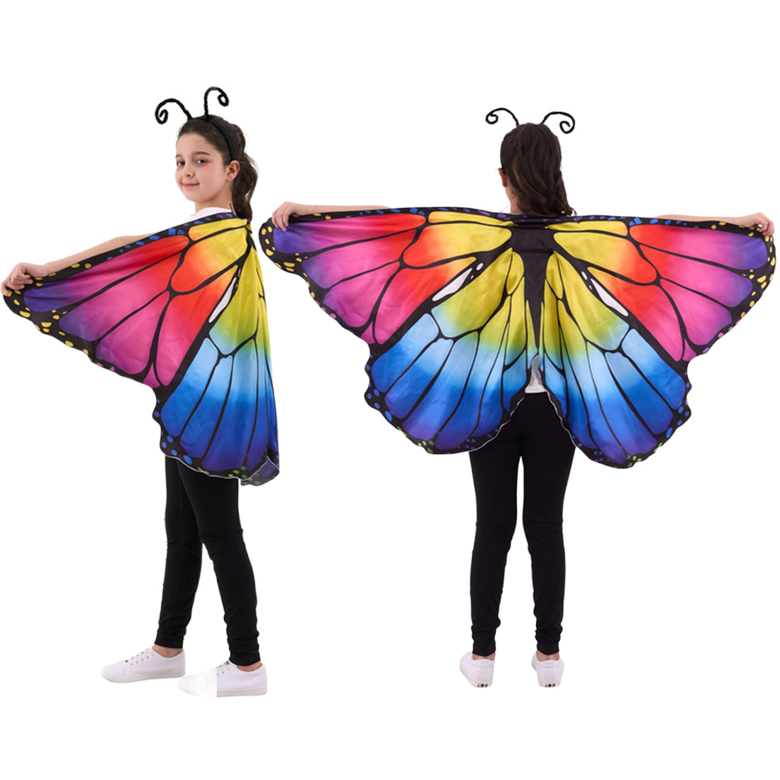 Child Rainbow Butterfly Wings Cape & Headband Costume Set