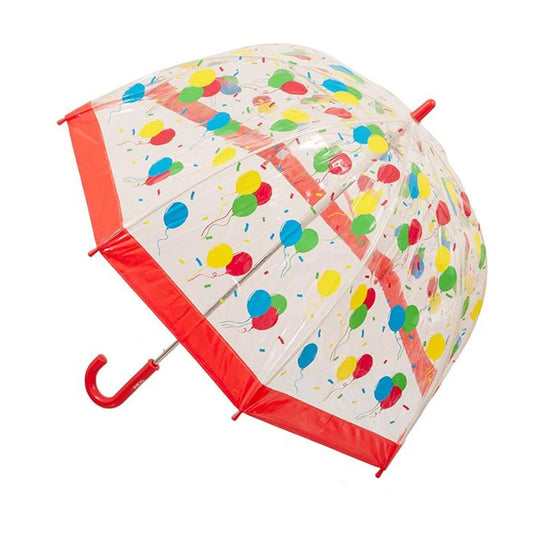 Children's Clear Birdcage Umbrella with Balloons and Red Trim