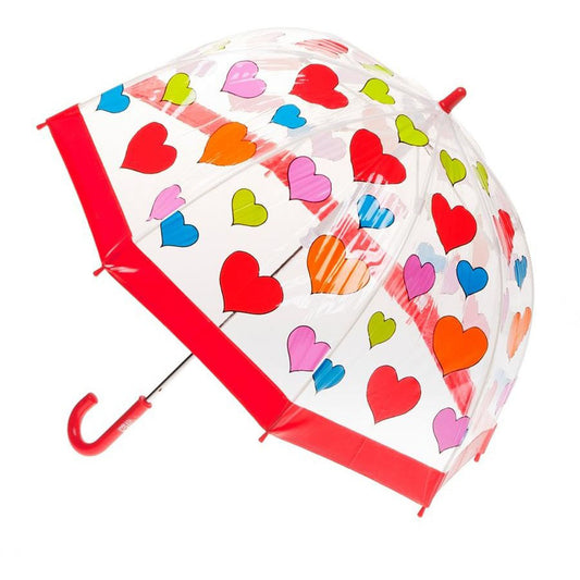 Children's Clear Birdcage Umbrella with Hearts and Red Trim