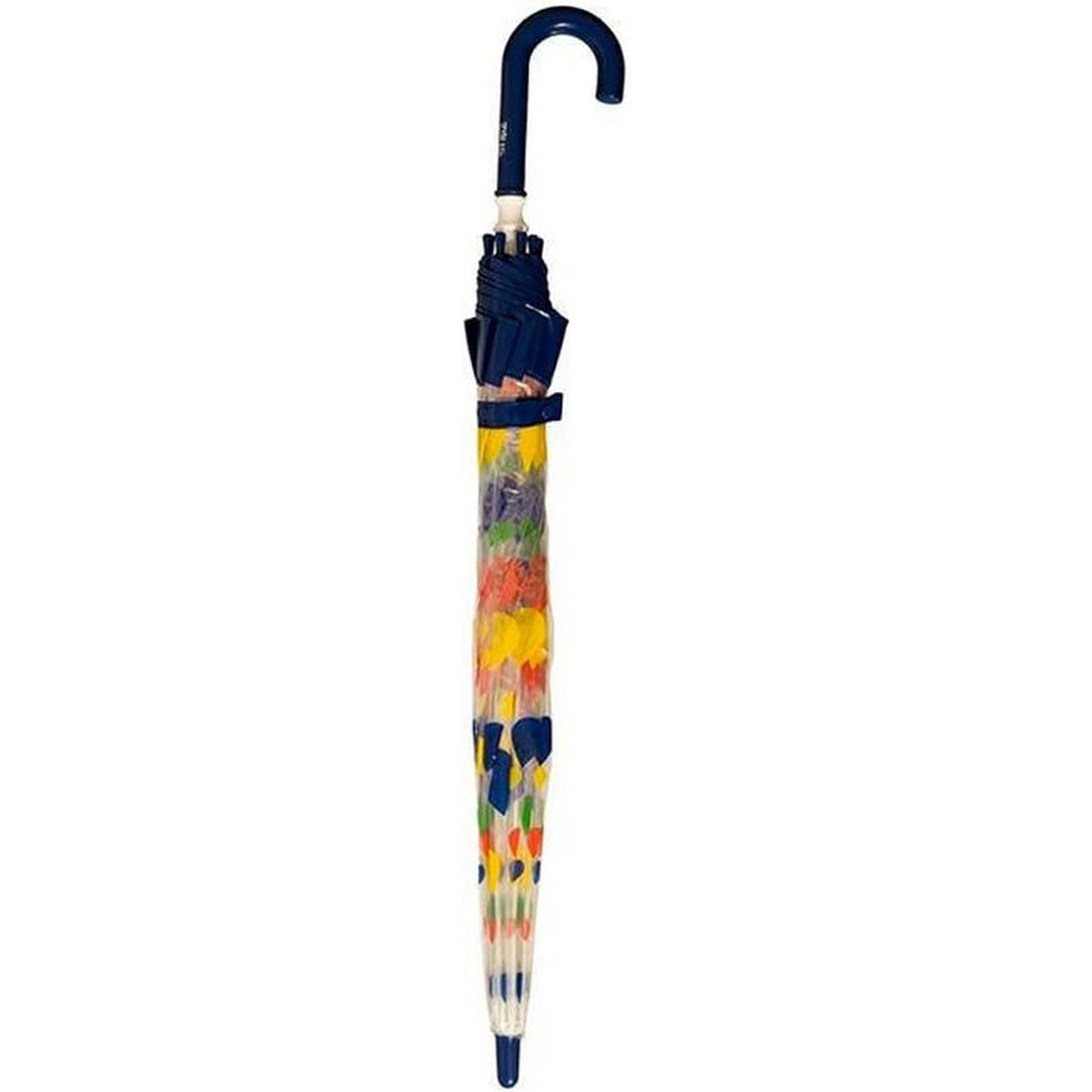 Children's Clear Birdcage Umbrella with Raindrops and Blue Trim