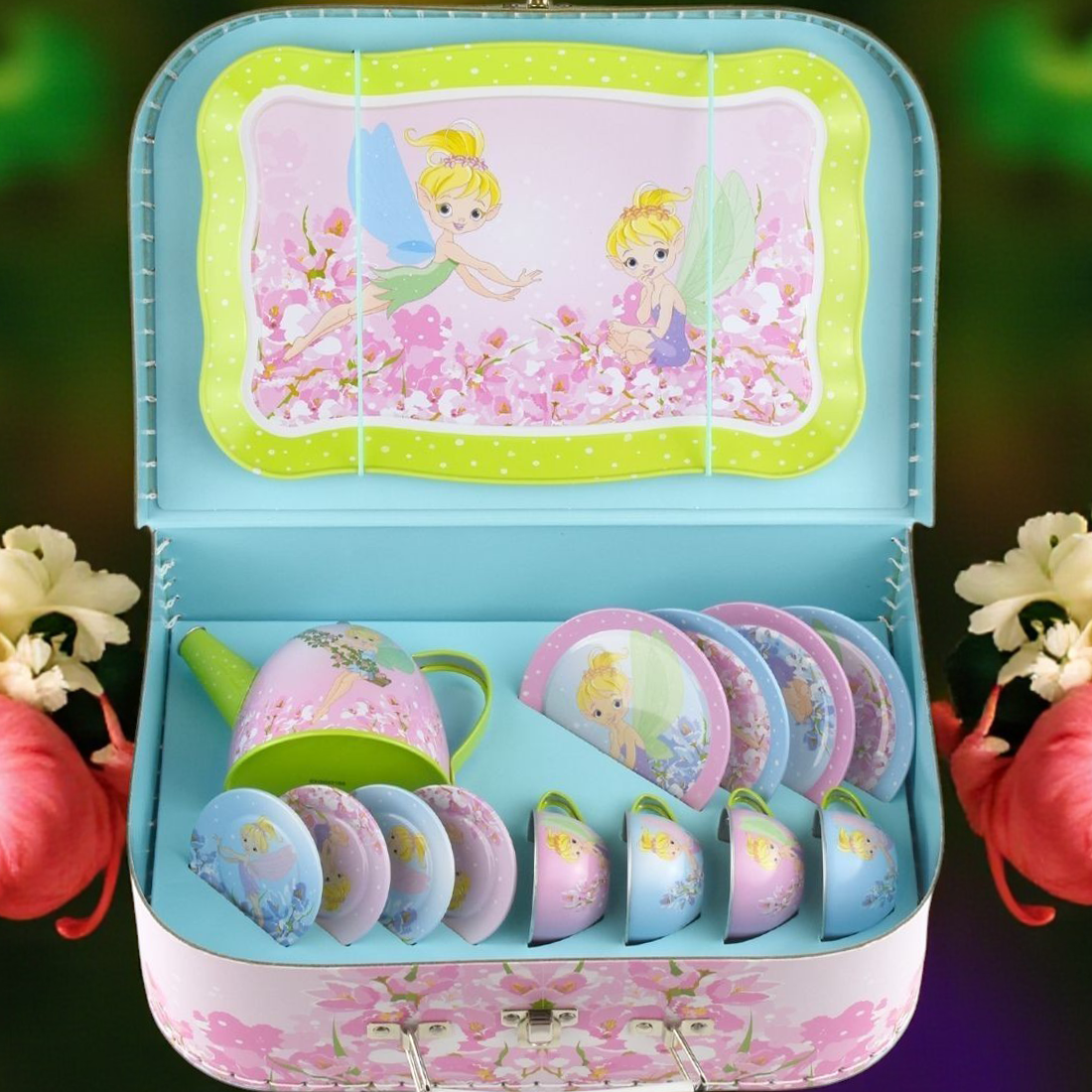 Childrens Fairy Tin Tea Set in Carry Case