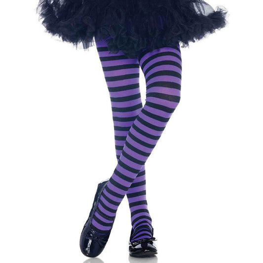 Childrens Striped Black / Purple Tights