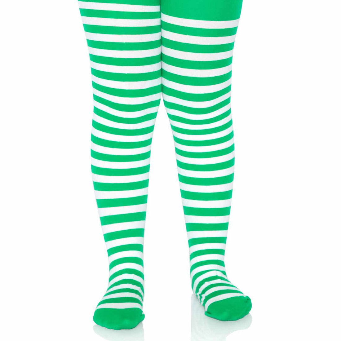 Childrens Striped Green / White Tights
