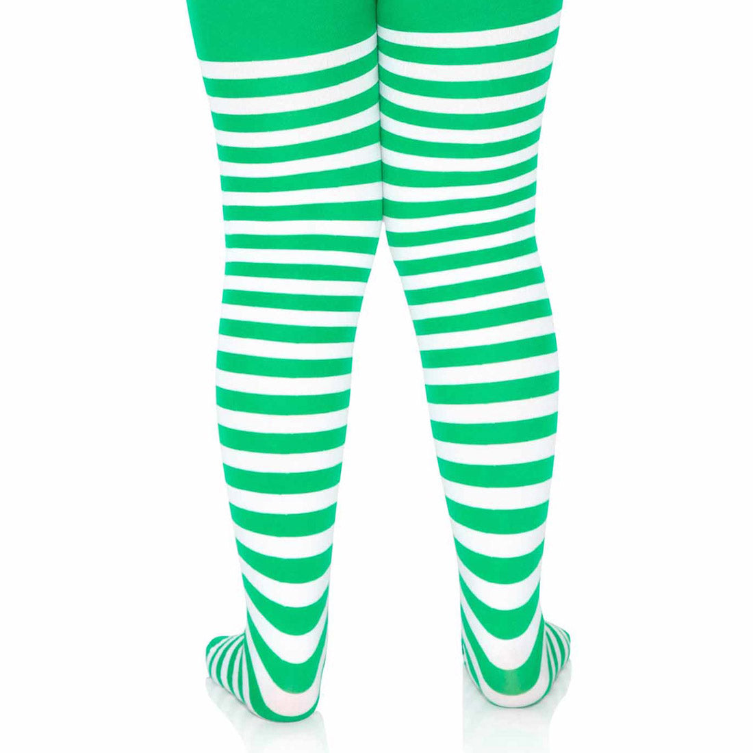 Childrens Striped Green / White Tights