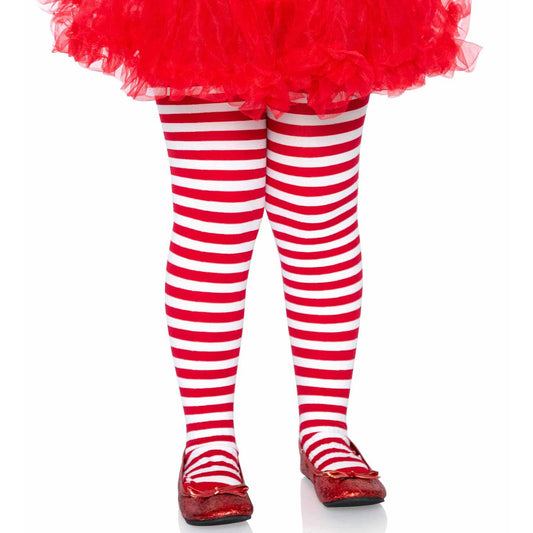 Childrens Striped Red / White Tights