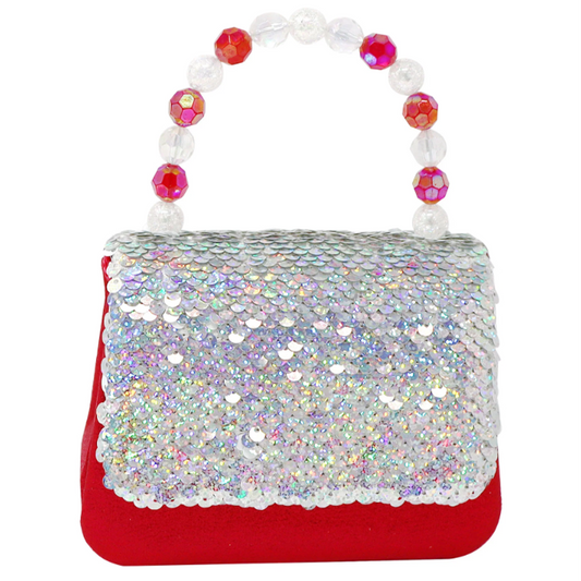 Reversible Red and White Sequin Festive Hard Handbag