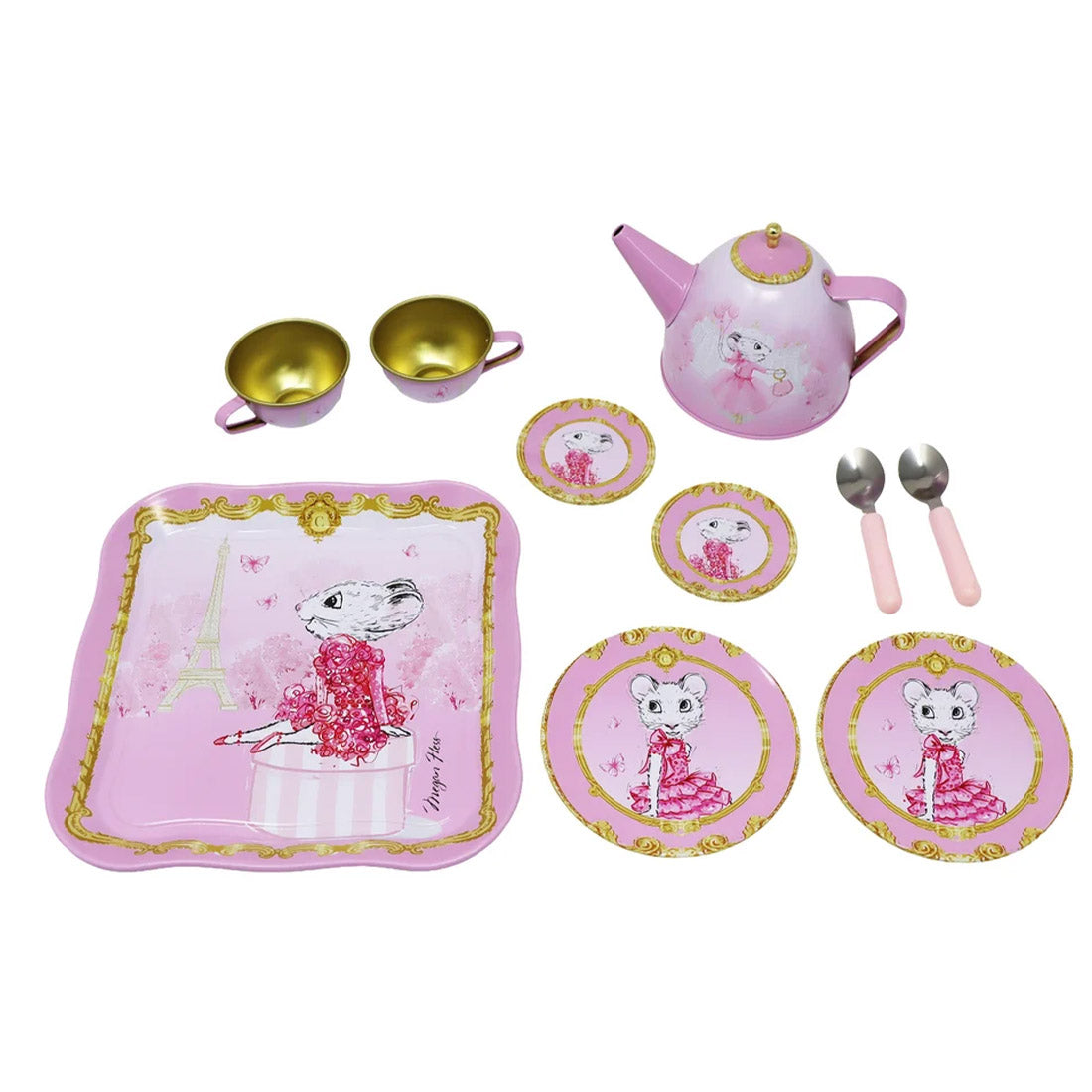 Claris The Chicest Mouse In Paris 11 Pieces Tea Set with Woven Basket